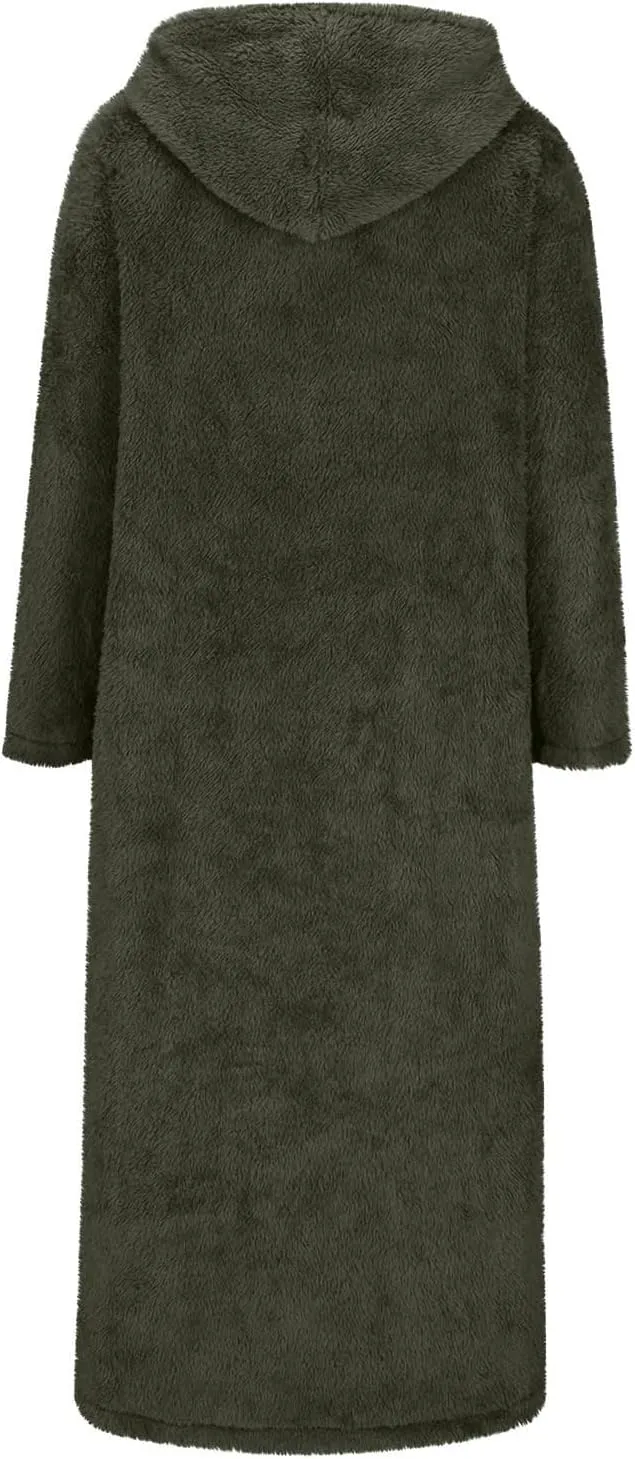 HGps8w Women's Long Plush Coat Chinese Style Buckle Fuzzy Winter Fall Thermal Loose Oversized Long Hooded Jacket