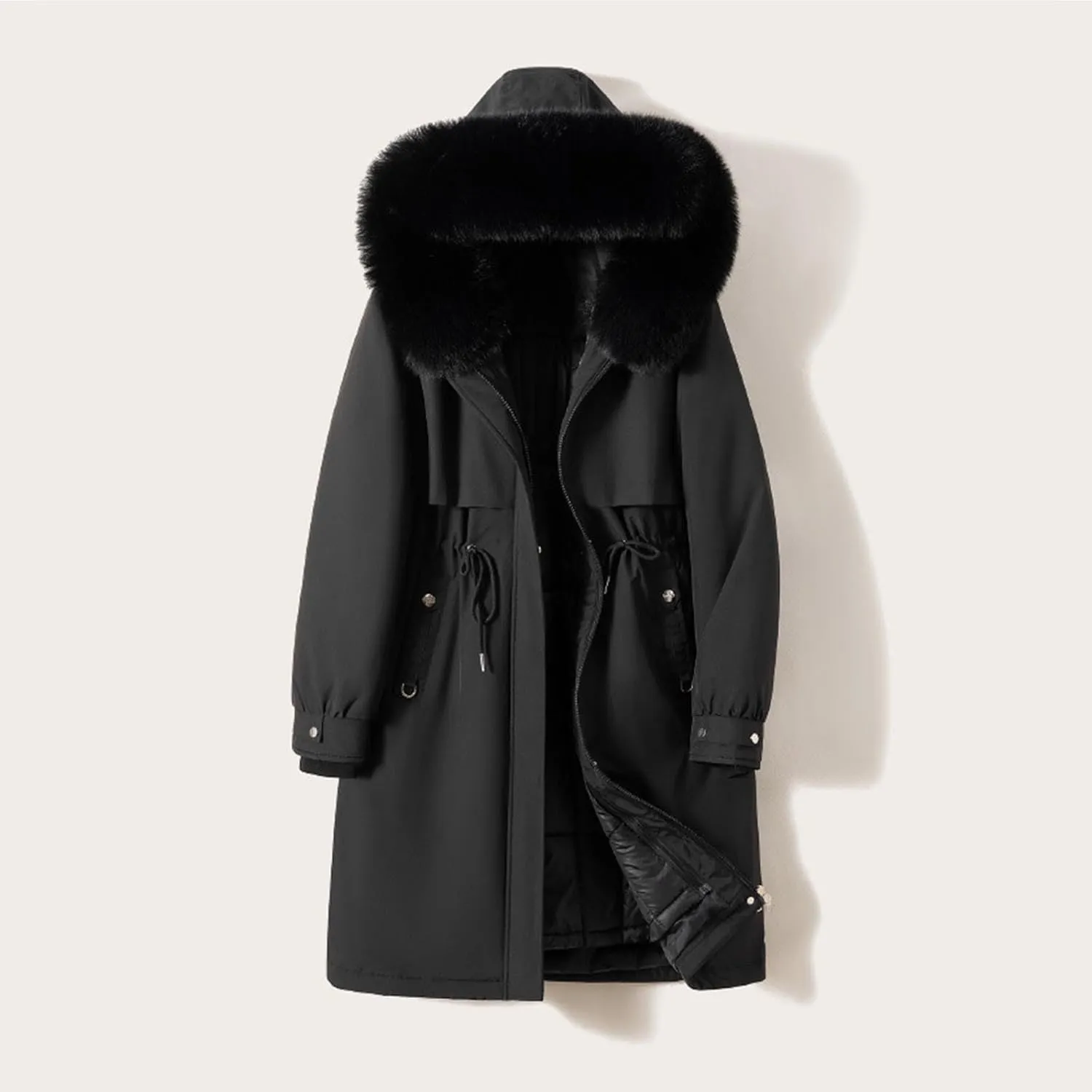 HGps8w Women's Long Quilted Coats Fur Trim Hooded Thickened Warm Winter Puffer Jackets Long Sleeve Padded Down Outerwear