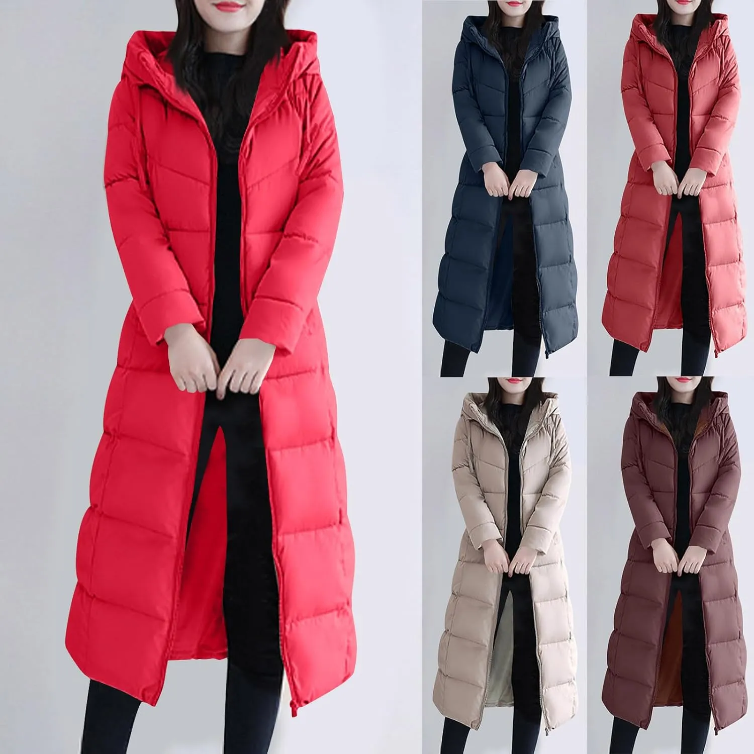 HGps8w Women's Plus Size Long Winter Quilted Coats Maxi Length Warm Hooded Puffer Jackets Long Sleeve Padded Down Outerwear