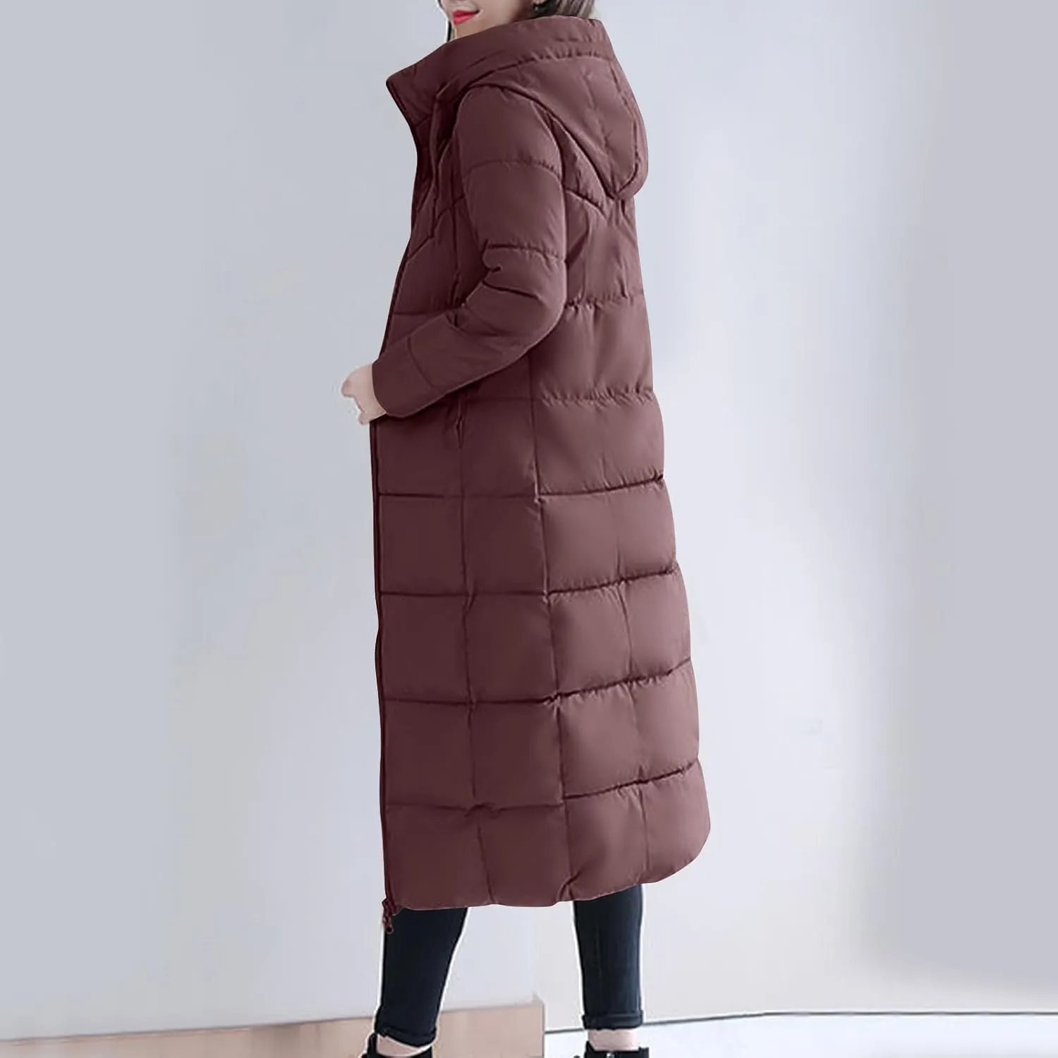 HGps8w Women's Plus Size Long Winter Quilted Coats Maxi Length Warm Hooded Puffer Jackets Long Sleeve Padded Down Outerwear