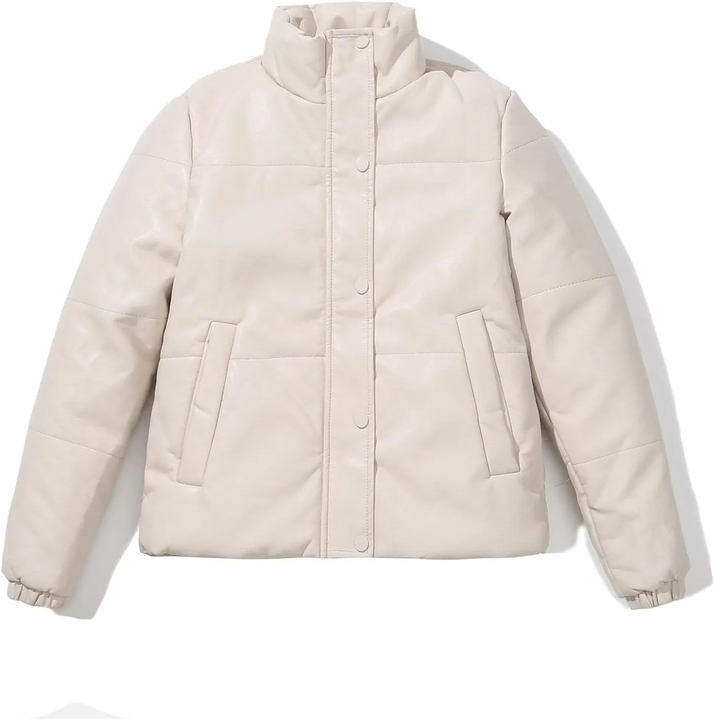 HGps8w Women's Stand Collar Quilted Puffer Jackets, Casual Long Sleeve Padded Down Outerwear Warm Winter Coat with Pockets