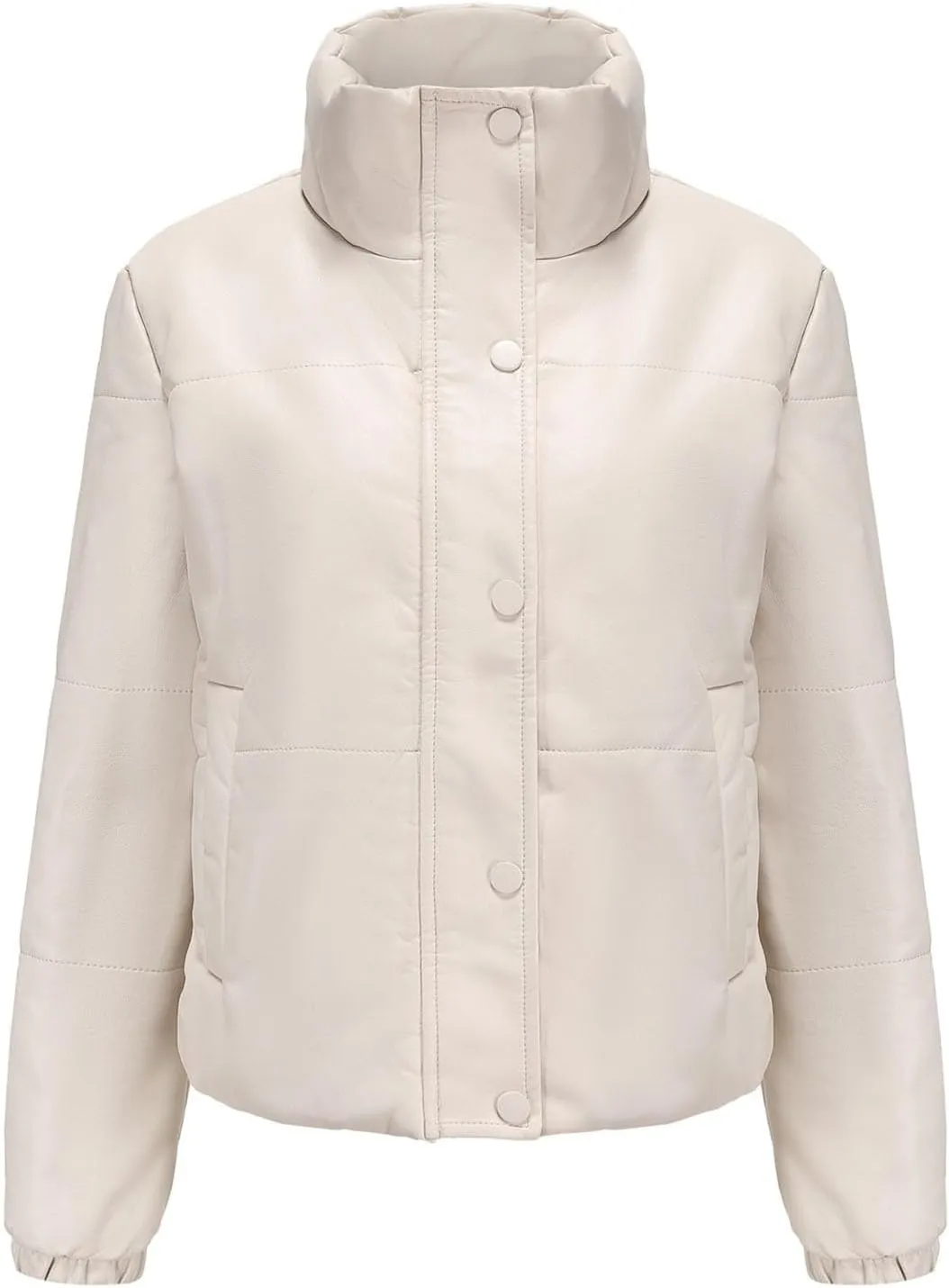 HGps8w Women's Stand Collar Quilted Puffer Jackets, Casual Long Sleeve Padded Down Outerwear Warm Winter Coat with Pockets