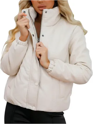 HGps8w Women's Stand Collar Quilted Puffer Jackets, Casual Long Sleeve Padded Down Outerwear Warm Winter Coat with Pockets
