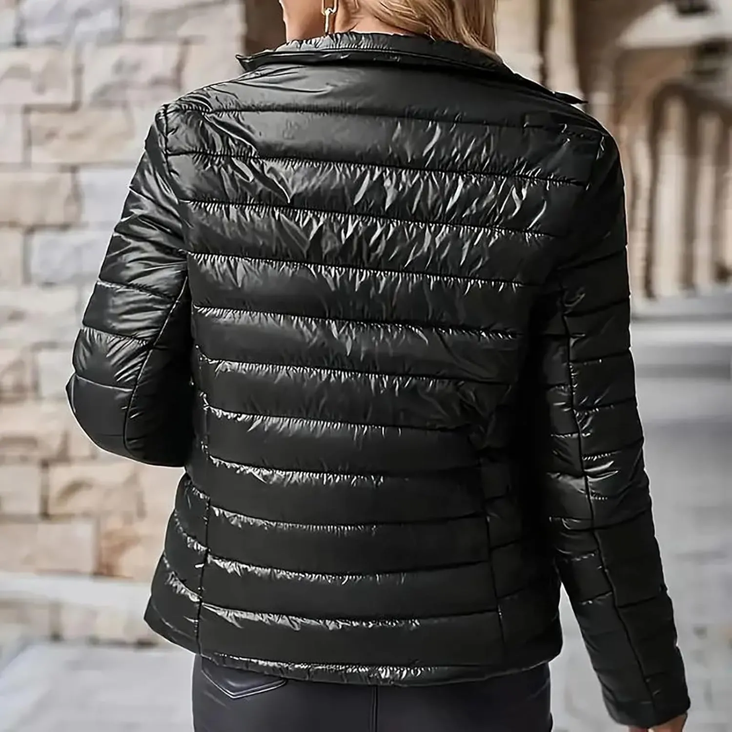 HGps8w Women's Stand Collar Winter Quilted Coats Slim Fit Full Zip Puffer Jackets Padded Down Lightweight Warm Outerwear