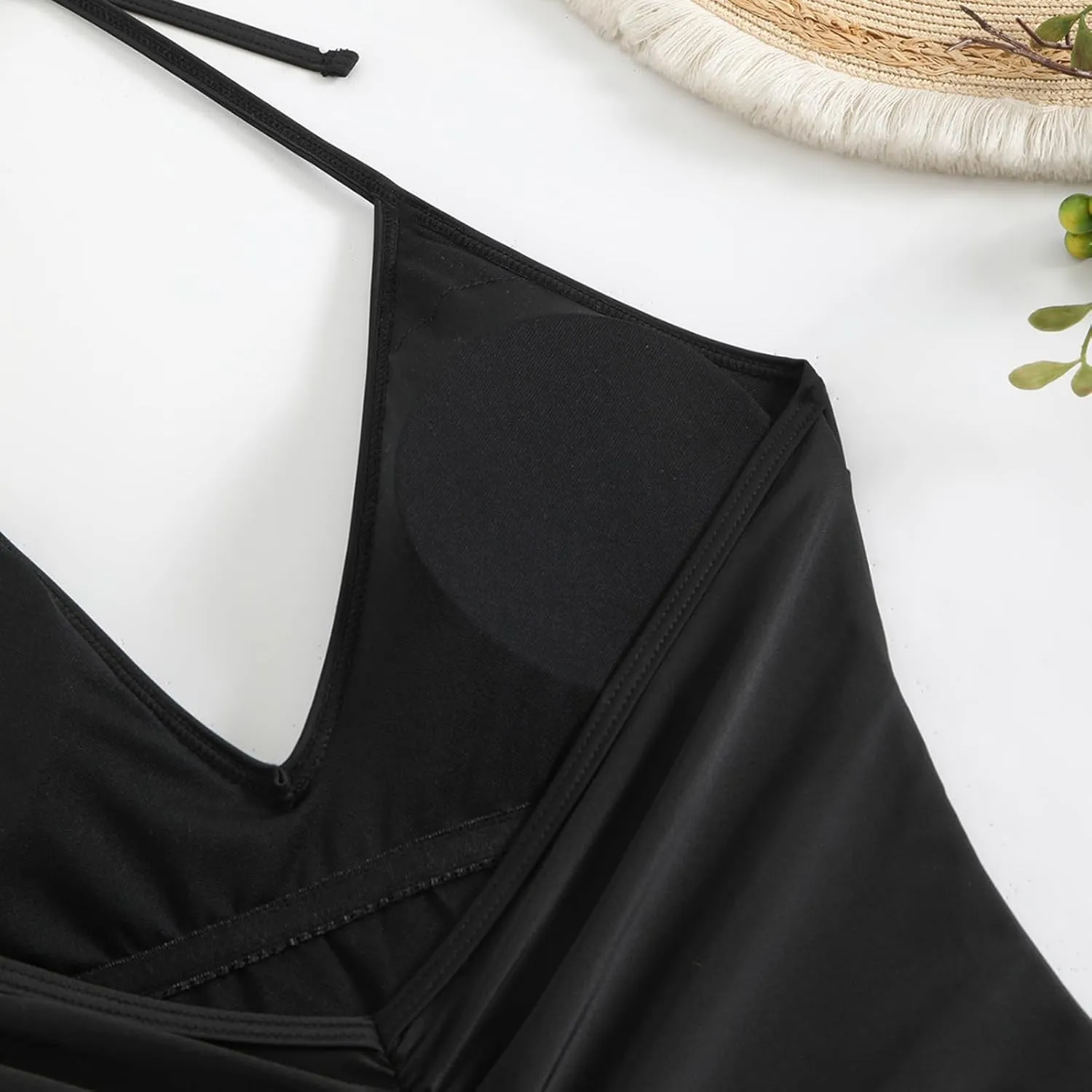 HGps8w Women's Tummy Control One Piece Swimsuit Sexy Deep V Neck Backless Bathing Suit Slimming Halter Padded Swimwear