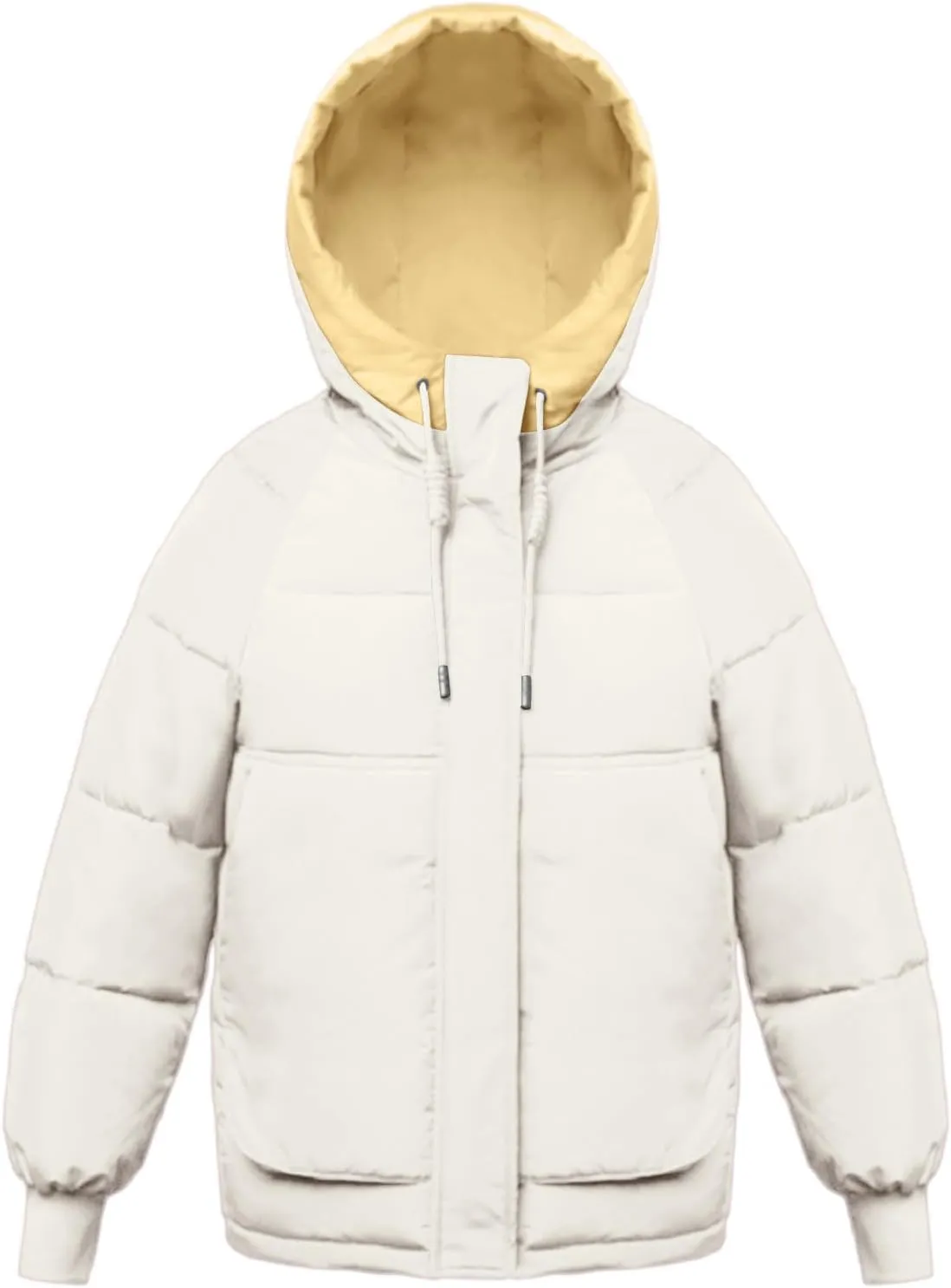 HGps8w Women's Winter Quilted Coats Colorblock Warm Hooded Puffer Jackets Long Sleeve Padded Down Lightweight Outerwear