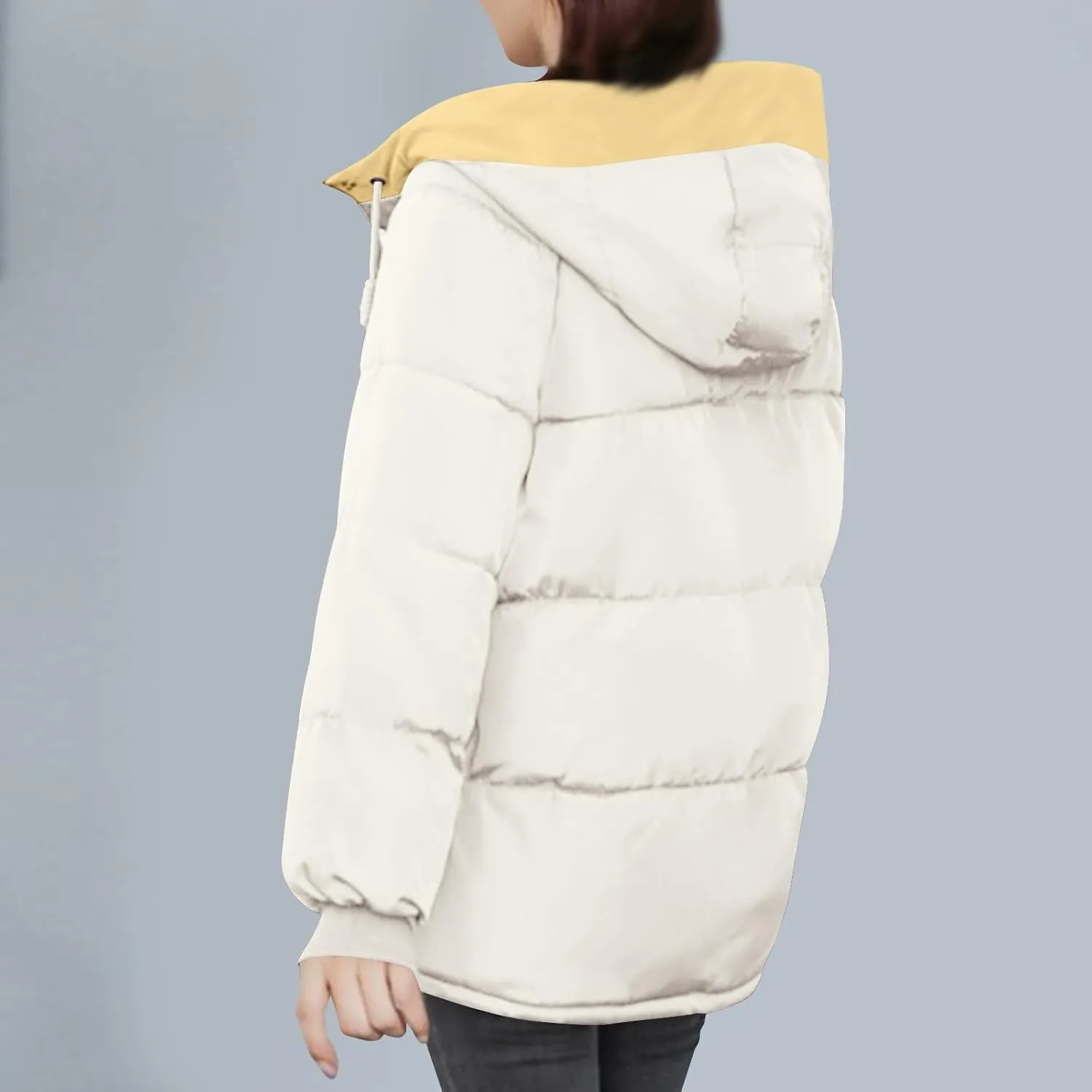 HGps8w Women's Winter Quilted Coats Colorblock Warm Hooded Puffer Jackets Long Sleeve Padded Down Lightweight Outerwear