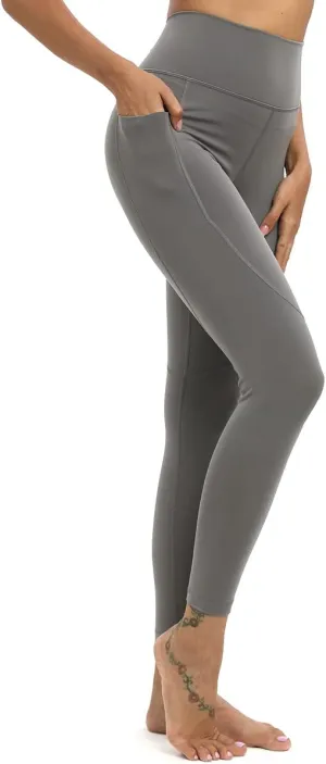 High Waist Compression Yoga Leggings with 3 Pockets,Tummy Control Yoga Gym Pants for Running