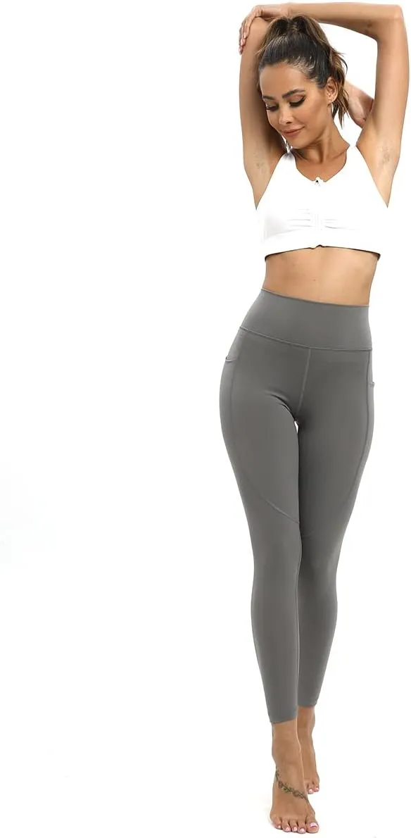 High Waist Compression Yoga Leggings with 3 Pockets,Tummy Control Yoga Gym Pants for Running