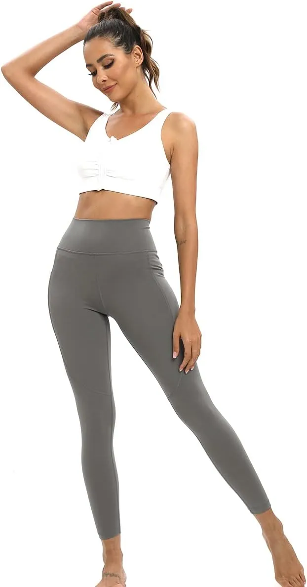 High Waist Compression Yoga Leggings with 3 Pockets,Tummy Control Yoga Gym Pants for Running