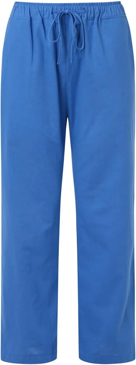 High Waist Wide Leg Linen Pants For Women Drawstring Boho Palazzo Trouser with Pockets Lounge Travel Vacation Outfits