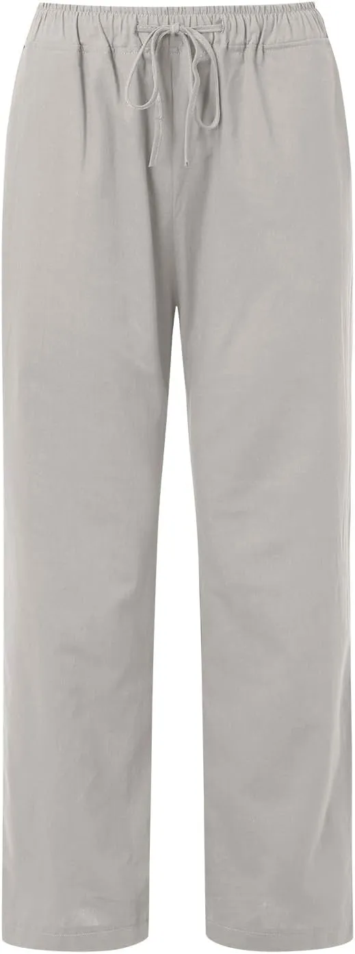 High Waist Wide Leg Linen Pants For Women Drawstring Boho Palazzo Trouser with Pockets Lounge Travel Vacation Outfits