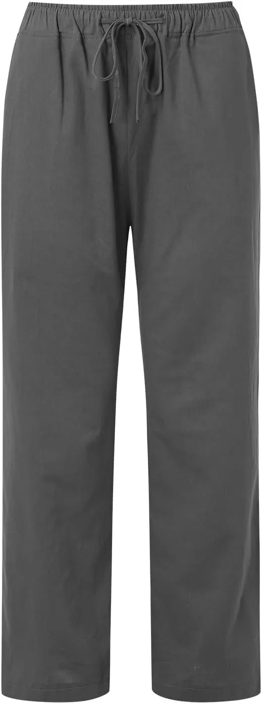 High Waist Wide Leg Linen Pants For Women Drawstring Boho Palazzo Trouser with Pockets Lounge Travel Vacation Outfits