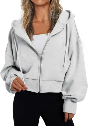 Hoodies for Women Full Zip Up Cropped Sweatshirts Jackets Casual Comfy Gym Tops Fall Outfits Winter Clothes
