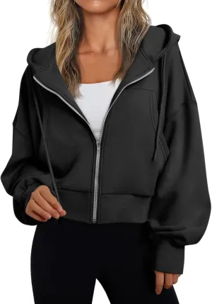 Hoodies for Women Full Zip Up Cropped Sweatshirts Jackets Casual Comfy Gym Tops Fall Outfits Winter Clothes