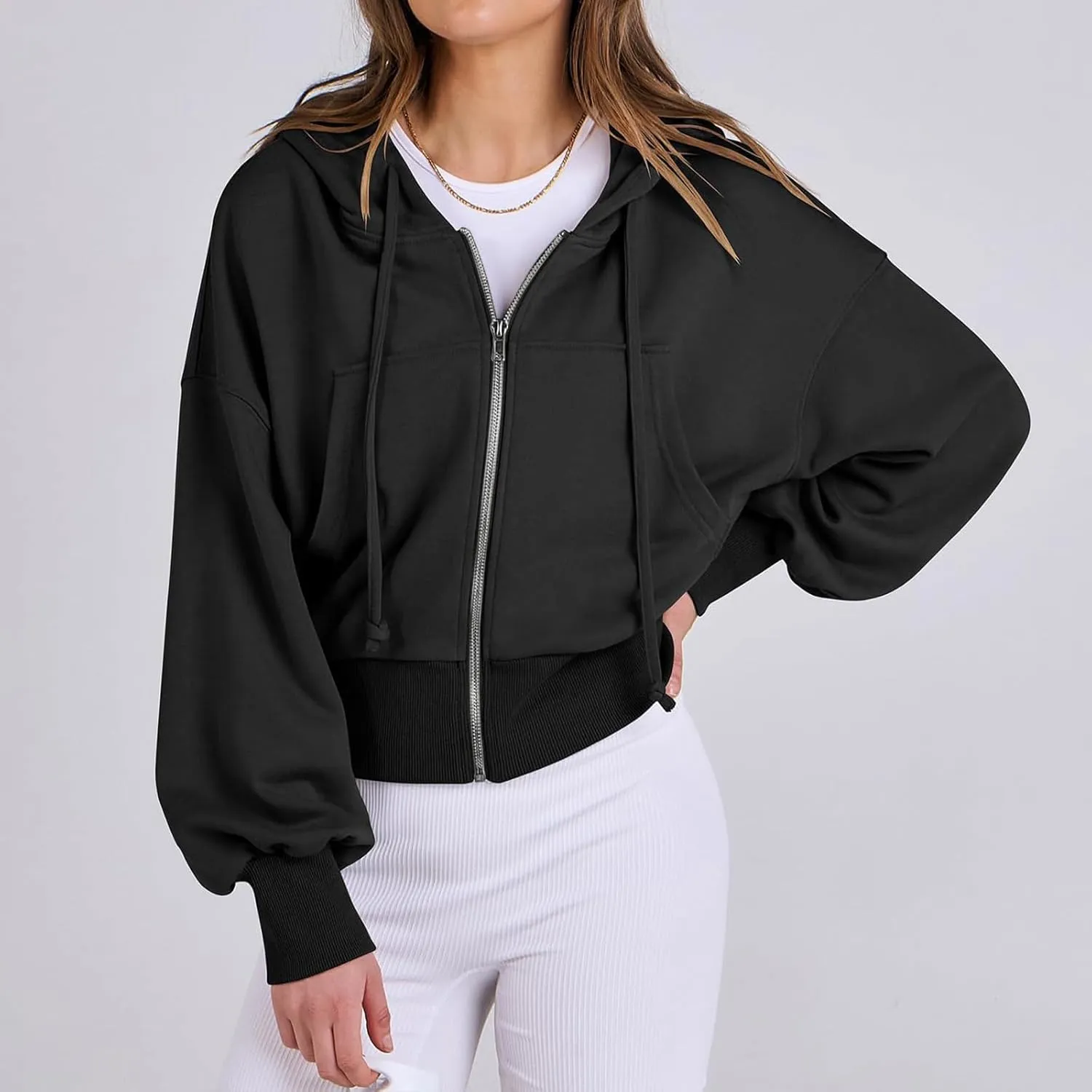 Hoodies for Women Full Zip Up Cropped Sweatshirts Jackets Casual Comfy Gym Tops Fall Outfits Winter Clothes