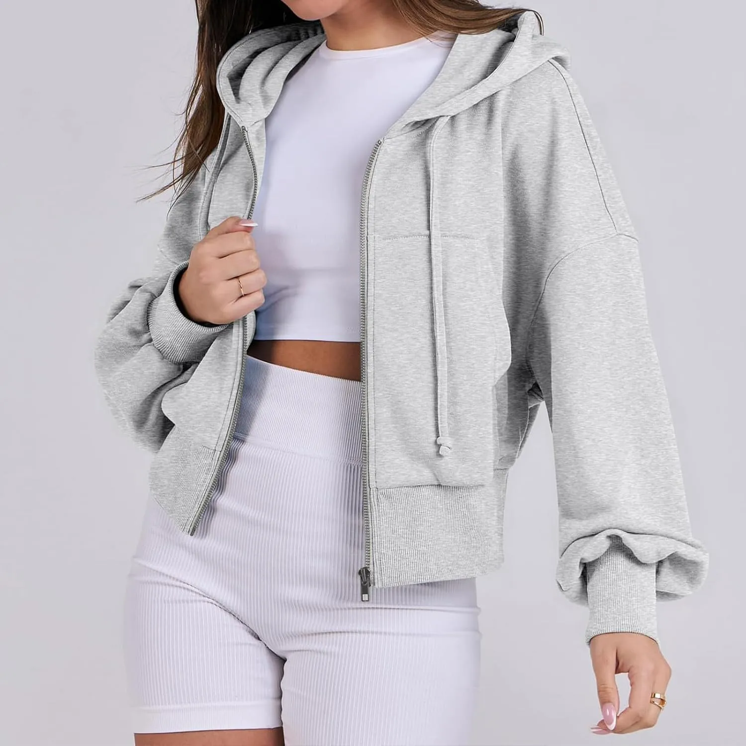Hoodies for Women Full Zip Up Cropped Sweatshirts Jackets Casual Comfy Gym Tops Fall Outfits Winter Clothes