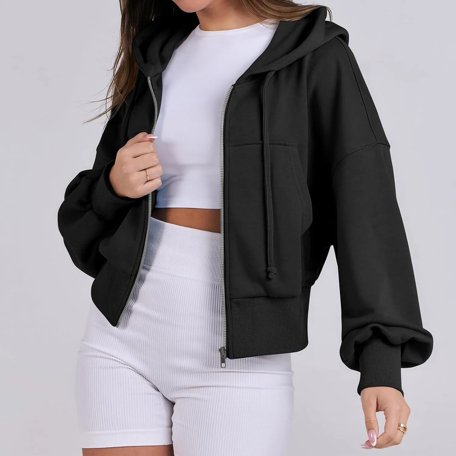 Hoodies for Women Full Zip Up Cropped Sweatshirts Jackets Casual Comfy Gym Tops Fall Outfits Winter Clothes