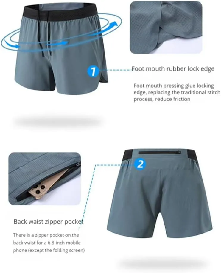 HSQSMWJ Men Running Shorts Quick Dry Athletic Jogging with Back Zip Phone Pocket
