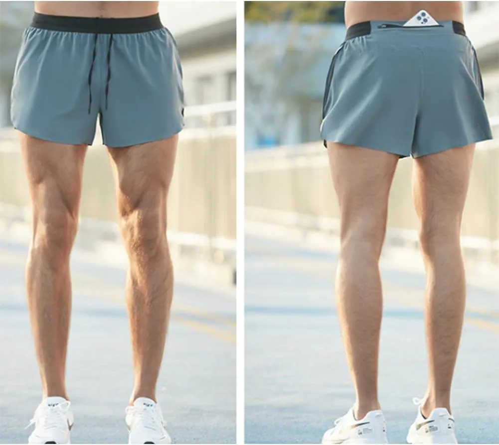 HSQSMWJ Men Running Shorts Quick Dry Athletic Jogging with Back Zip Phone Pocket