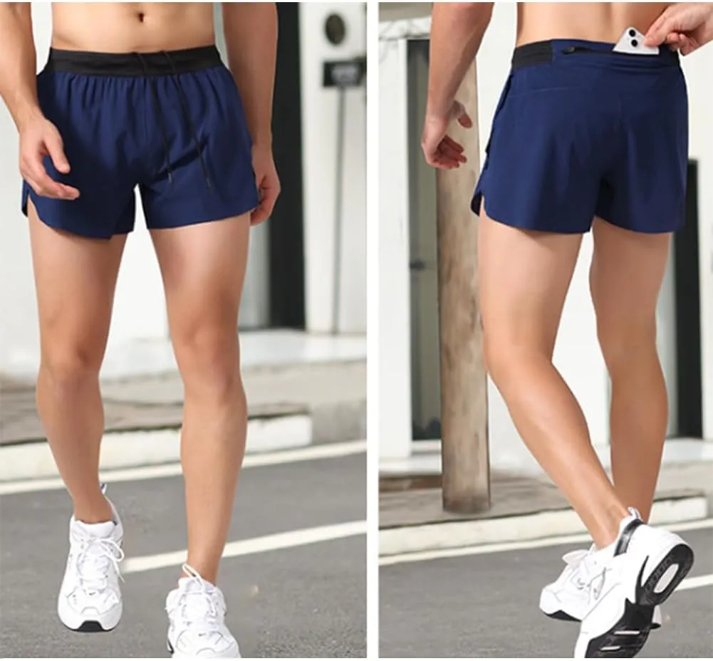 HSQSMWJ Men Running Shorts Quick Dry Athletic Jogging with Back Zip Phone Pocket
