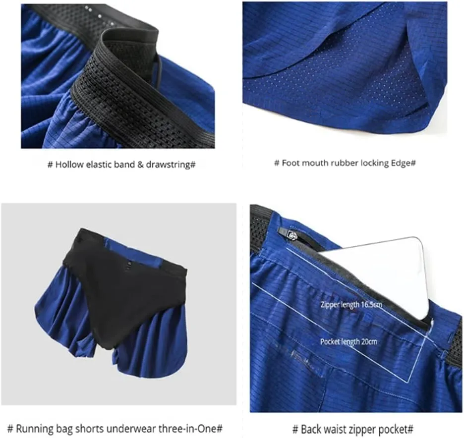 HSQSMWJ Men Running Shorts Quick Dry Athletic Jogging with Back Zip Phone Pocket