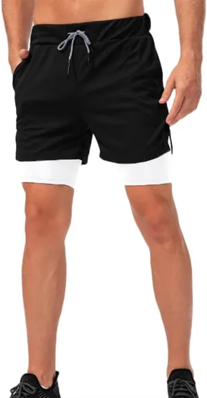 HSQSMWJ Running Shorts Men 2 in 1 Sports Jogging FitnessTraining Quick Dry Gym