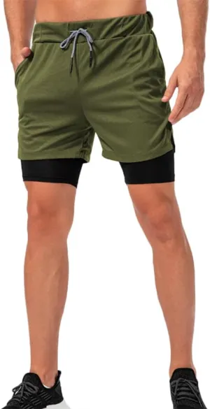 HSQSMWJ Running Shorts Men 2 in 1 Sports Jogging FitnessTraining Quick Dry Gym