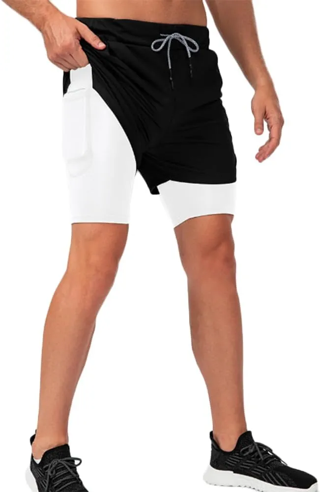 HSQSMWJ Running Shorts Men 2 in 1 Sports Jogging FitnessTraining Quick Dry Gym