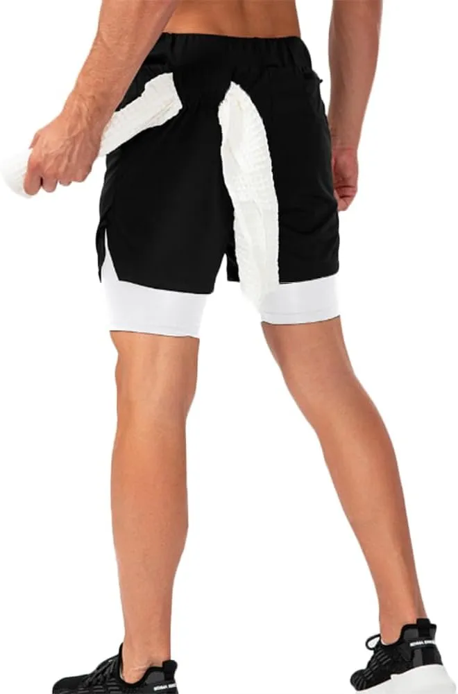 HSQSMWJ Running Shorts Men 2 in 1 Sports Jogging FitnessTraining Quick Dry Gym