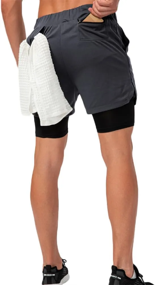 HSQSMWJ Running Shorts Men 2 in 1 Sports Jogging FitnessTraining Quick Dry Gym