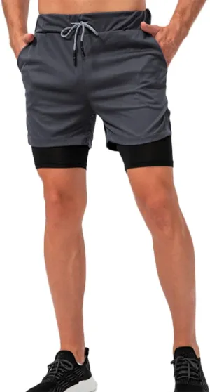 HSQSMWJ Running Shorts Men 2 in 1 Sports Jogging FitnessTraining Quick Dry Gym
