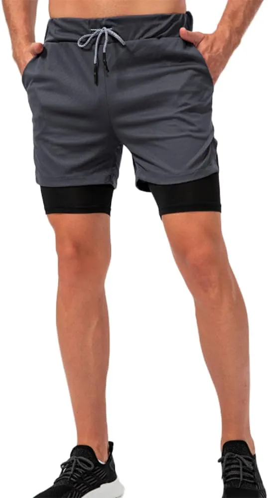 HSQSMWJ Running Shorts Men 2 in 1 Sports Jogging FitnessTraining Quick Dry Gym