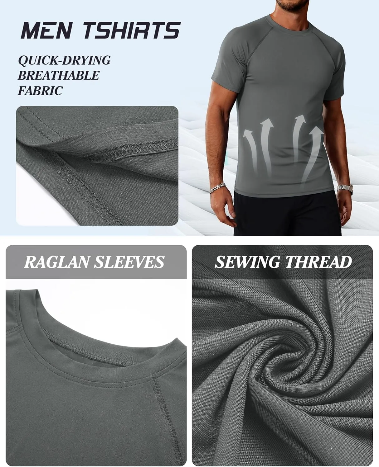 Huukeay 3 Pack Men's Short Sleeve Swim Shirts, UPF 50  Rash Guard Tees Quick Dry Lightweight Fishing Running Hiking T-Shirts