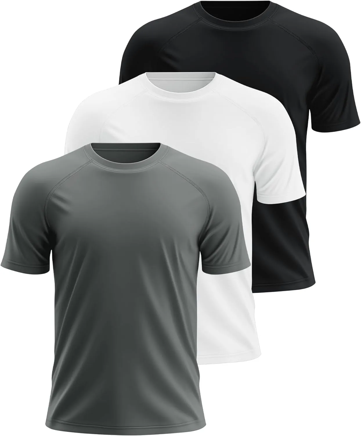 Huukeay 3 Pack Men's Short Sleeve Swim Shirts, UPF 50  Rash Guard Tees Quick Dry Lightweight Fishing Running Hiking T-Shirts