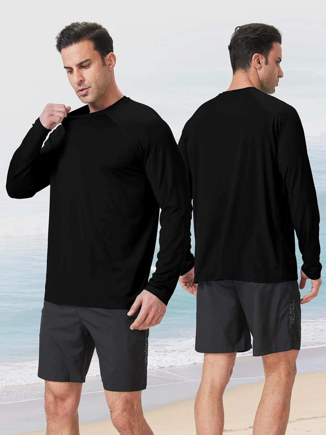 IHU 4 Pack Mens Rash Guard Swim Shirts Long Sleeve Sun Protection Shirts UPF 50  Fishing Rashguard Dry Fit Athletic Shirt