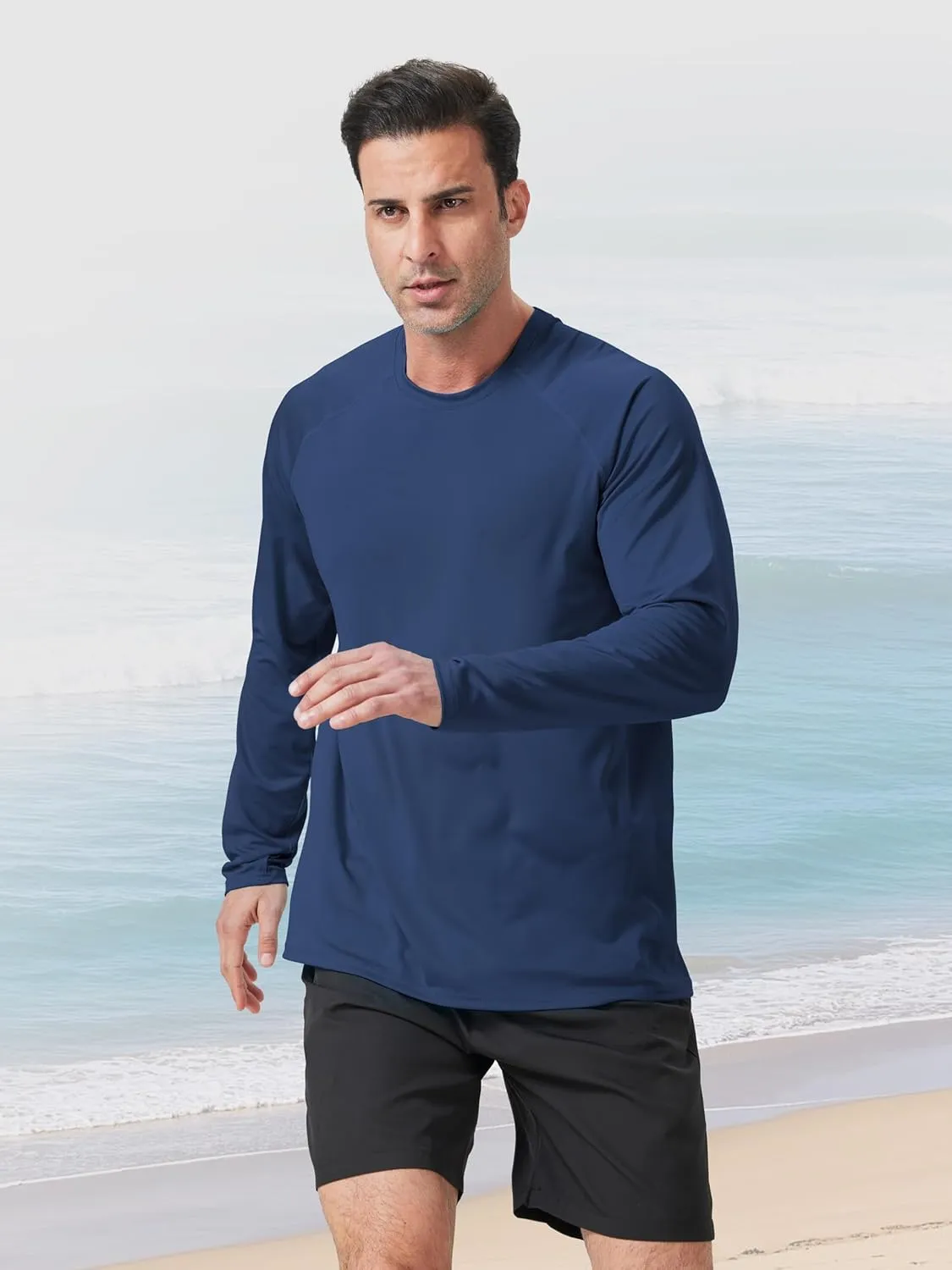 IHU 4 Pack Mens Rash Guard Swim Shirts Long Sleeve Sun Protection Shirts UPF 50  Fishing Rashguard Dry Fit Athletic Shirt