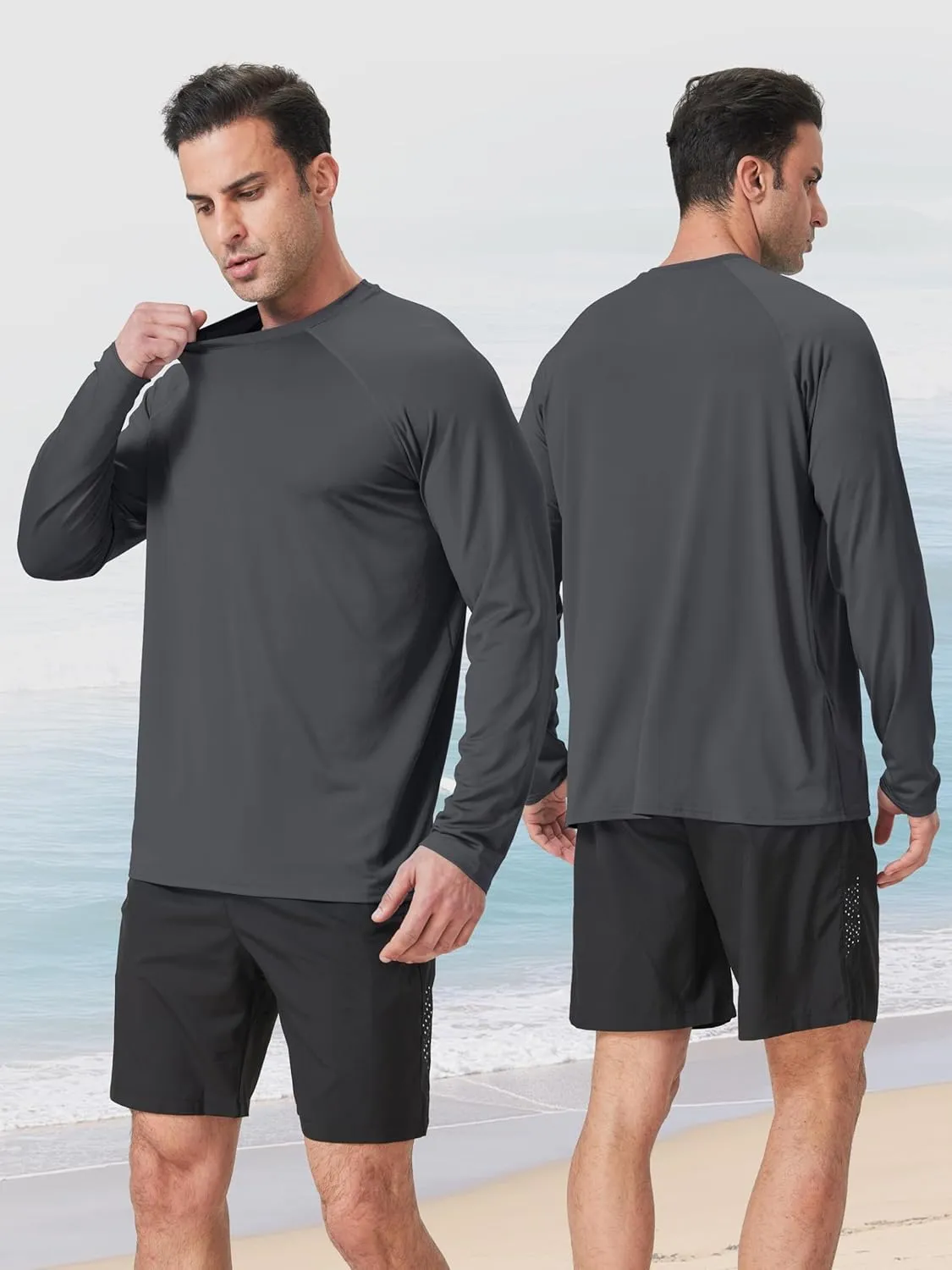 IHU 4 Pack Mens Rash Guard Swim Shirts Long Sleeve Sun Protection Shirts UPF 50  Fishing Rashguard Dry Fit Athletic Shirt
