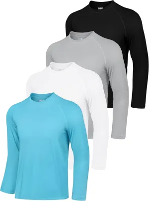 IHU 4 Pack Mens Rash Guard Swim Shirts Long Sleeve Sun Protection Shirts UPF 50  Fishing Rashguard Dry Fit Athletic Shirt