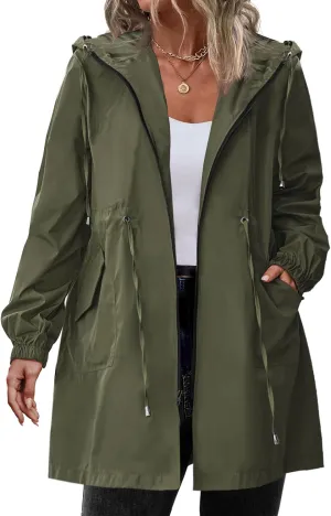 IN'VOLAND Women's Rain Jacket Plus Size Long Raincoat Lightweight Hooded Windbreaker Waterproof Jackets with Pockets