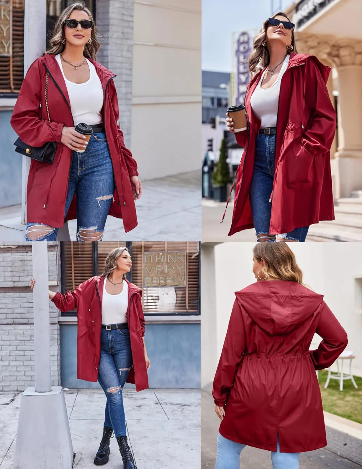 IN'VOLAND Women's Rain Jacket Plus Size Long Raincoat Lightweight Hooded Windbreaker Waterproof Jackets with Pockets