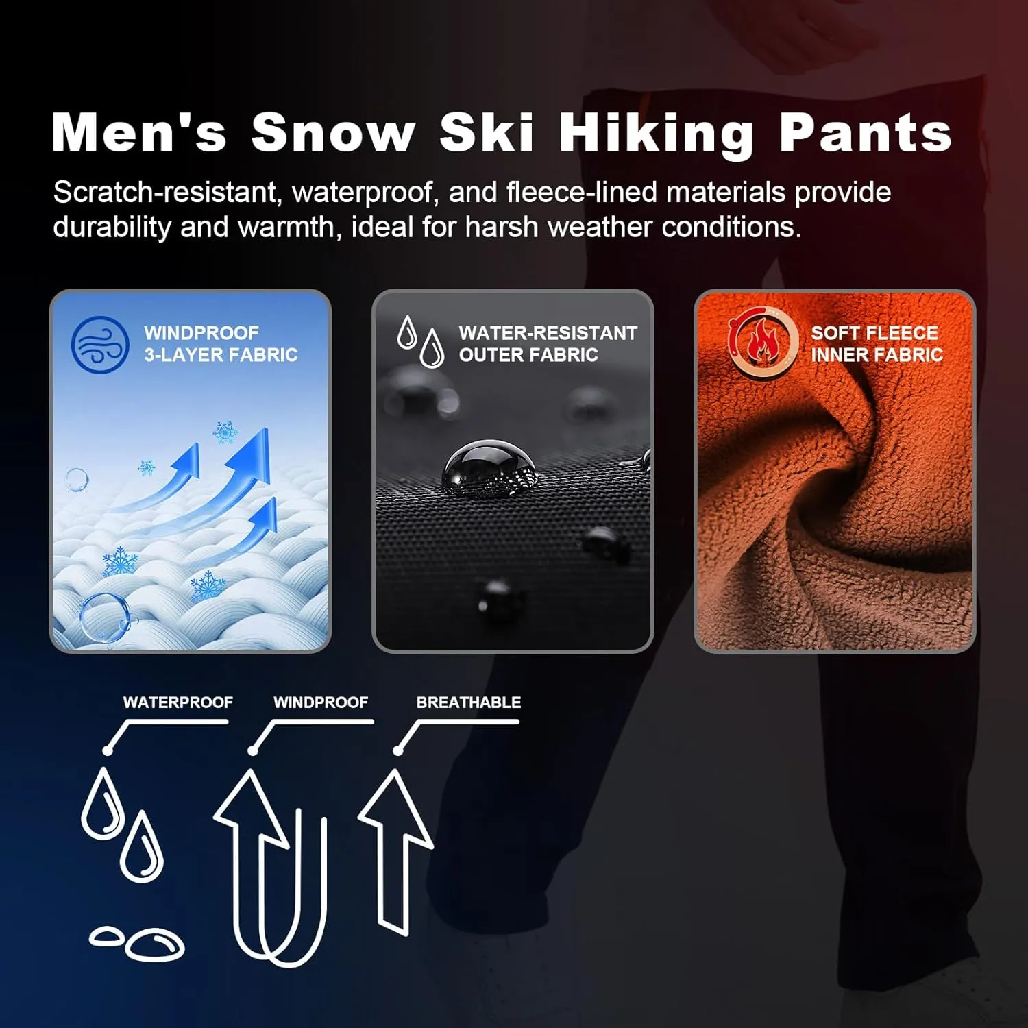 INYO Men's Snow Ski Hiking Pants, Outdoor Mountain Climbing Skiing Camping Pants