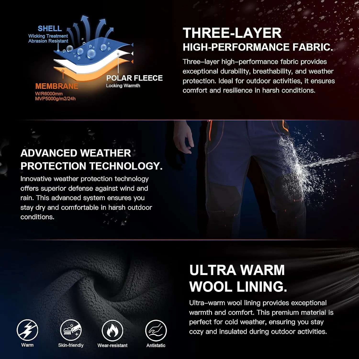 INYO Men's Snow Ski Hiking Pants, Outdoor Mountain Climbing Skiing Camping Pants