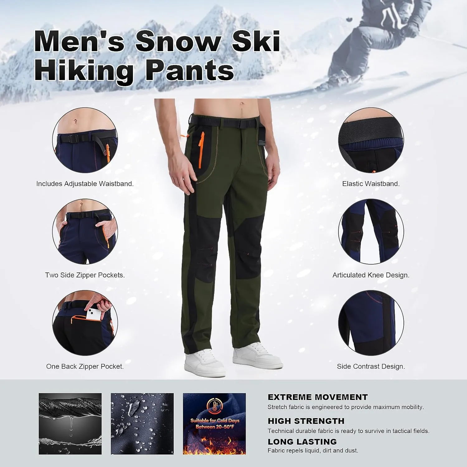 INYO Men's Snow Ski Hiking Pants, Outdoor Mountain Climbing Skiing Camping Pants