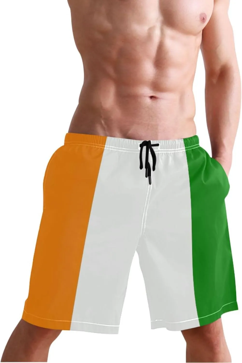 Ireland Flag Swim Trunks Men Cute Swimming Shorts Beach Vacation Elastic Quick Dry Swimwear S