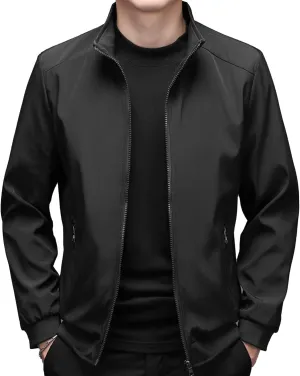 JEsilunmaMY Men's Stand Collar Slim Bomber Jacket Full Zip Fleece Lined Casual Windbreakers Windproof Sportwear Padded Coats