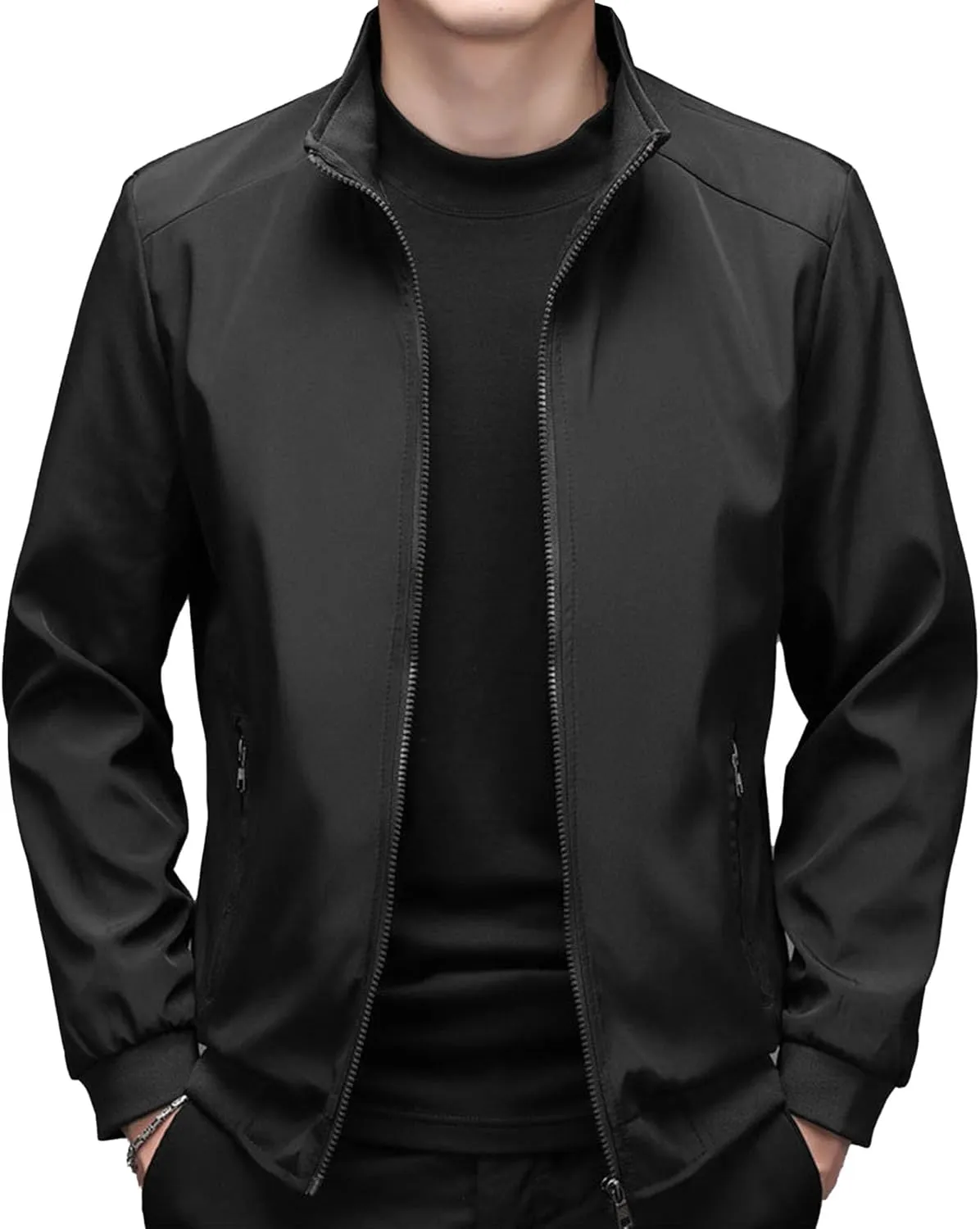 JEsilunmaMY Men's Stand Collar Slim Bomber Jacket Full Zip Fleece Lined Casual Windbreakers Windproof Sportwear Padded Coats