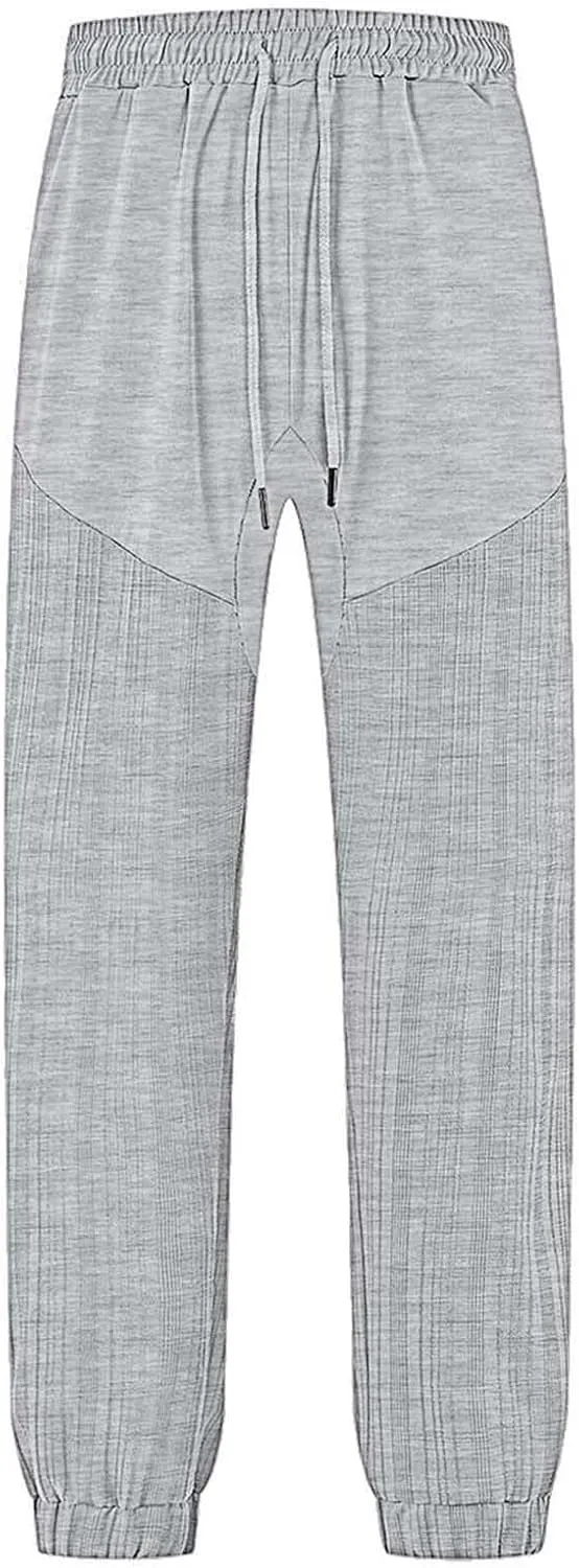 Jogger Pants for Men Elastic Waist Drawstring Summer Gym Pants Trendy Linen Yoga Beach Trousers for Vacation