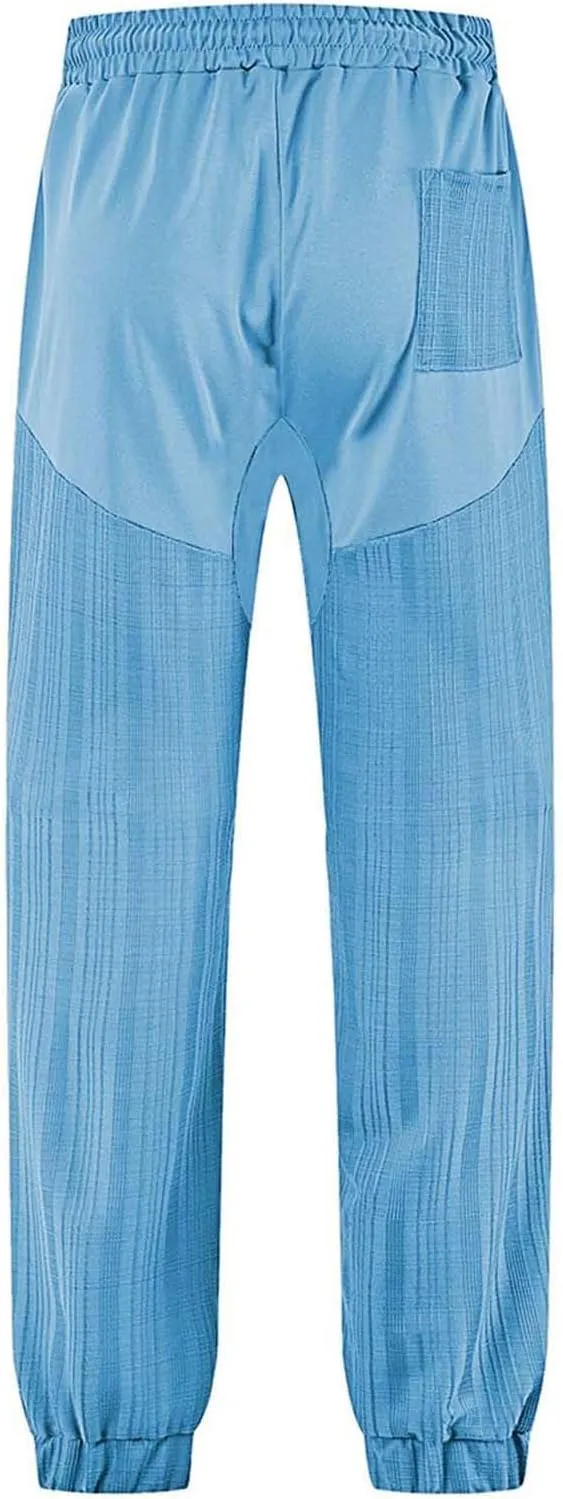Jogger Pants for Men Elastic Waist Drawstring Summer Gym Pants Trendy Linen Yoga Beach Trousers for Vacation