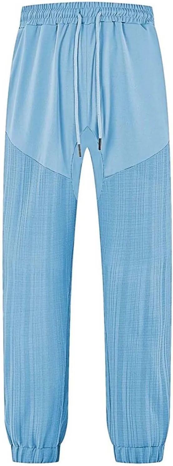 Jogger Pants for Men Elastic Waist Drawstring Summer Gym Pants Trendy Linen Yoga Beach Trousers for Vacation